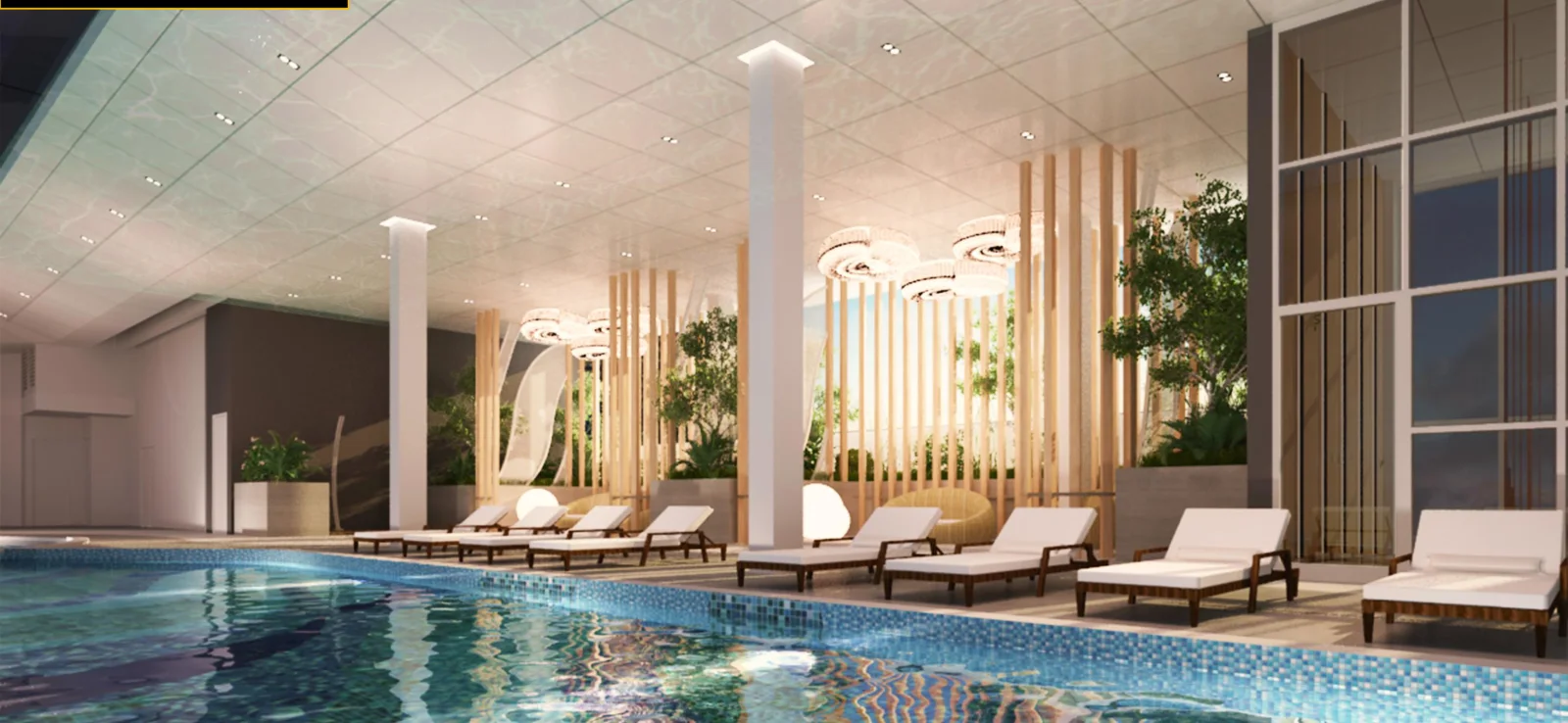 Golden Crown Residence pool deck with loungers, artist's impression